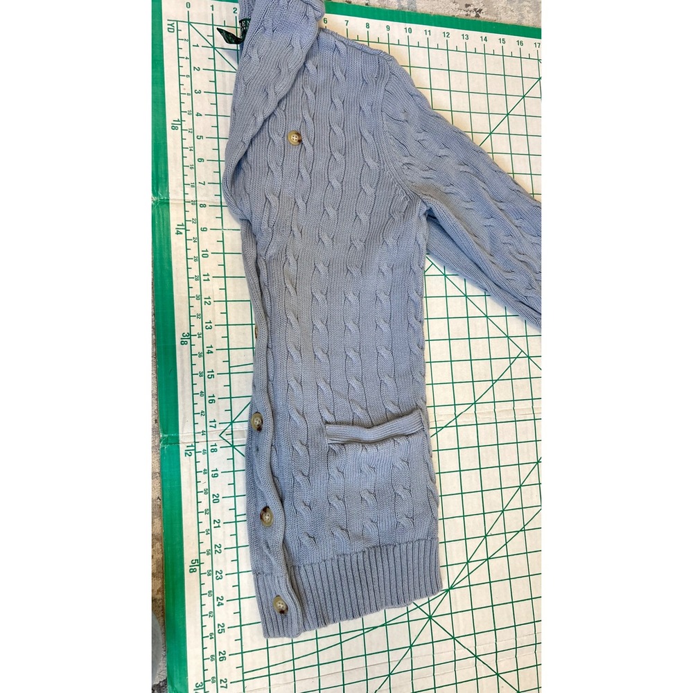 LRL Ralph Lauren Size S Blue Cable Knit Shawl Collar Cotton Cardigan Fisherman - Picture 5 of 9